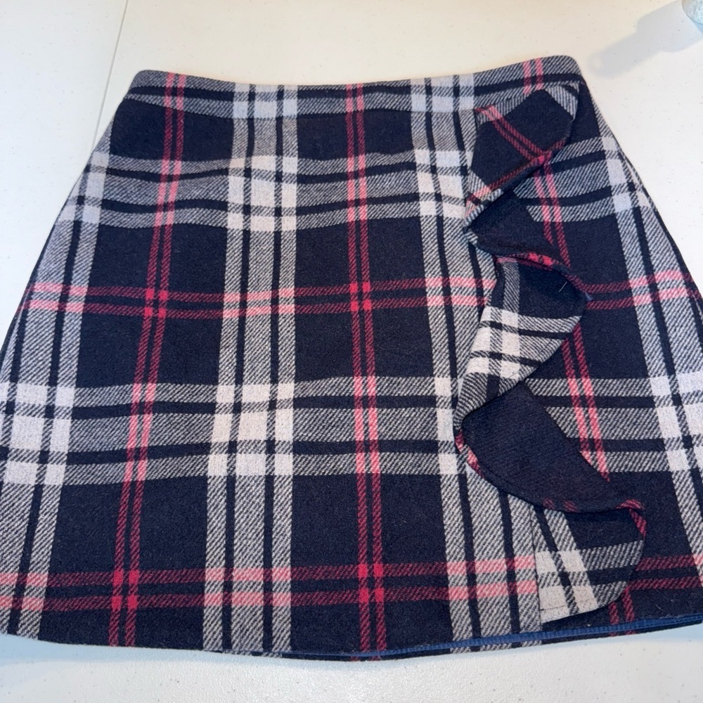 J.Crew Womens Navy Plaid Wool Mini Skirt Size 6 Preppy Academia Classic Timeless